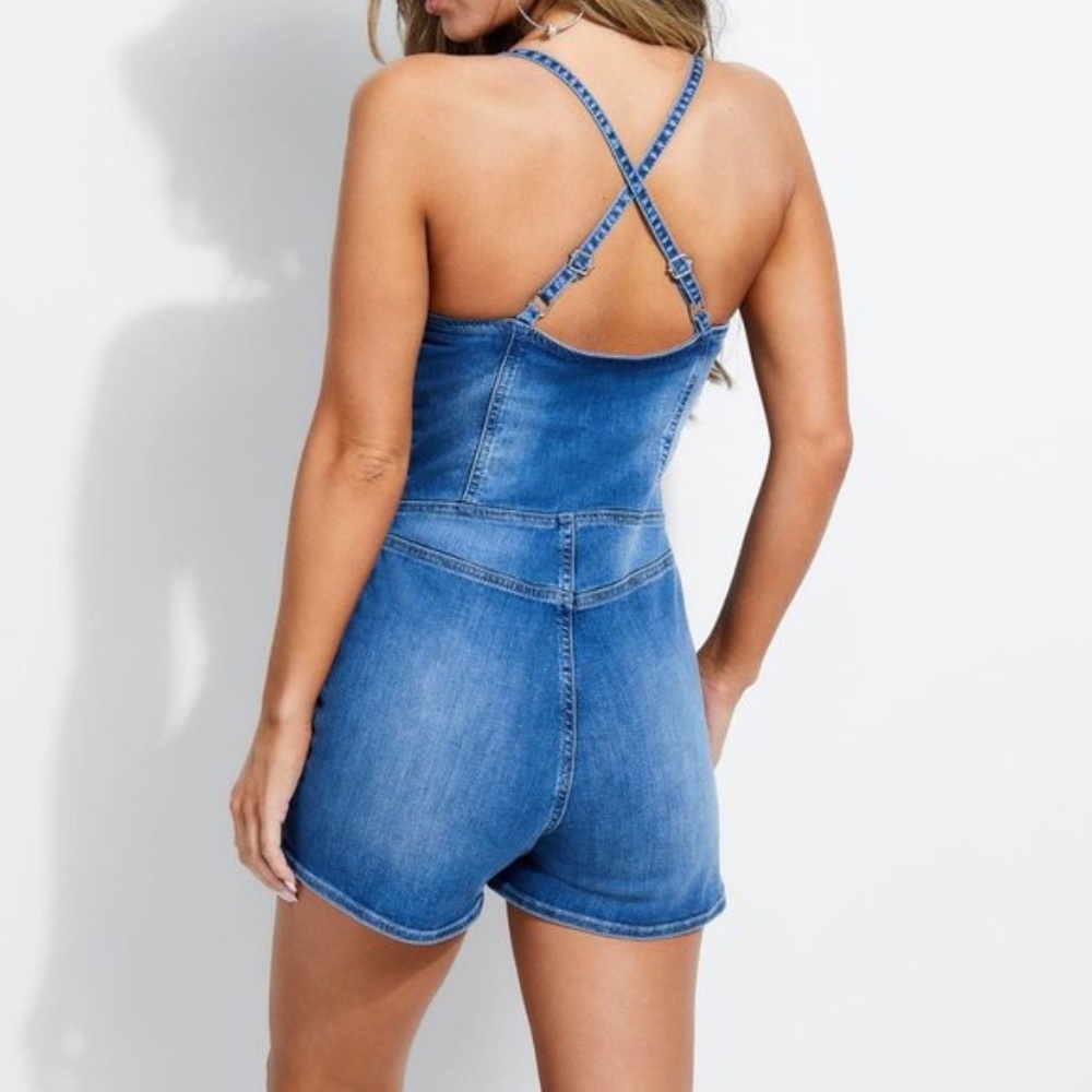 Guess Sascha Denim Romper Buttons - Size Xs New - image 4